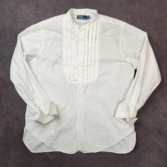 Polo Ralph Lauren Tuxedo Shirt Mens Large White Pleated Front French Cuff - Picture 1 of 10